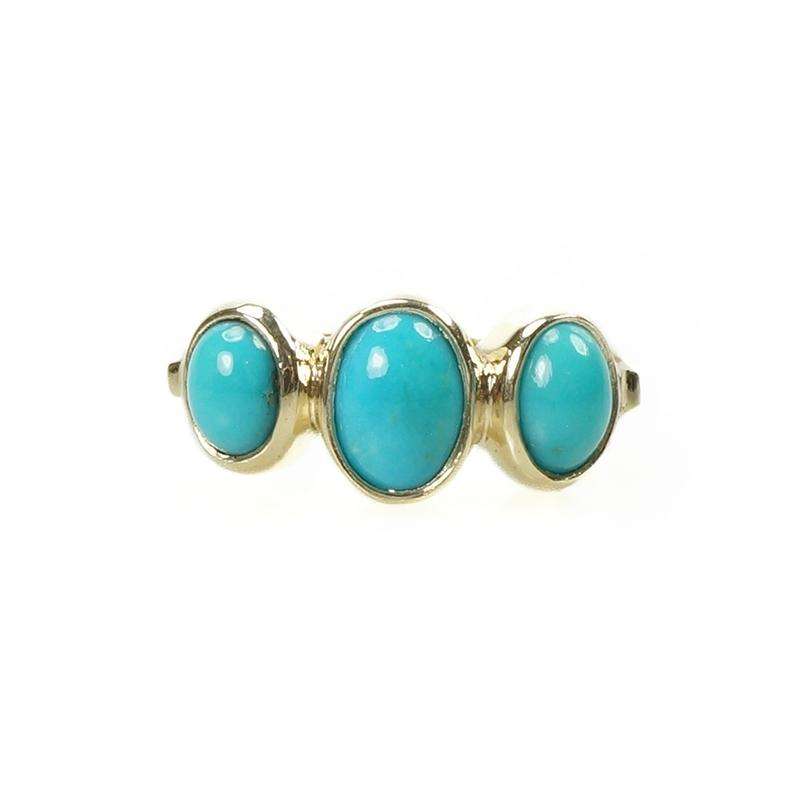 Three Stone Persian Turquoise Ring in Recycled Gold