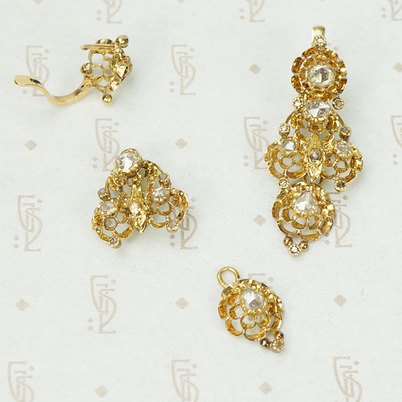 Spectacular Antique 18k Yellow Gold and Rose Cut Diamond Earrings