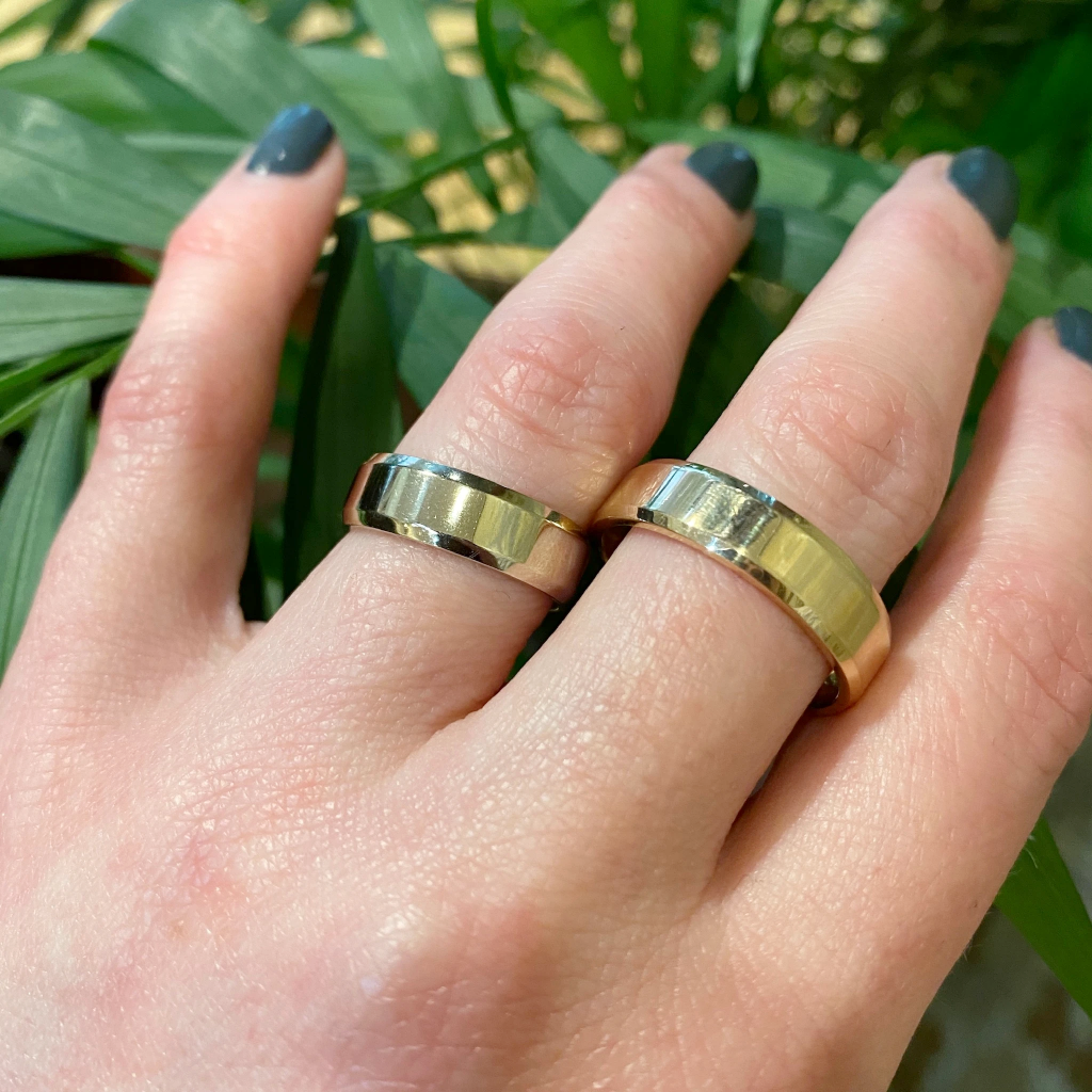 Beveled Edge Wedding Band made with Recycled Gold