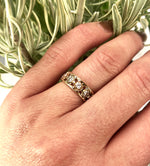 Vintage 1940s Band of Diamond set Roses in White and Rose Gold