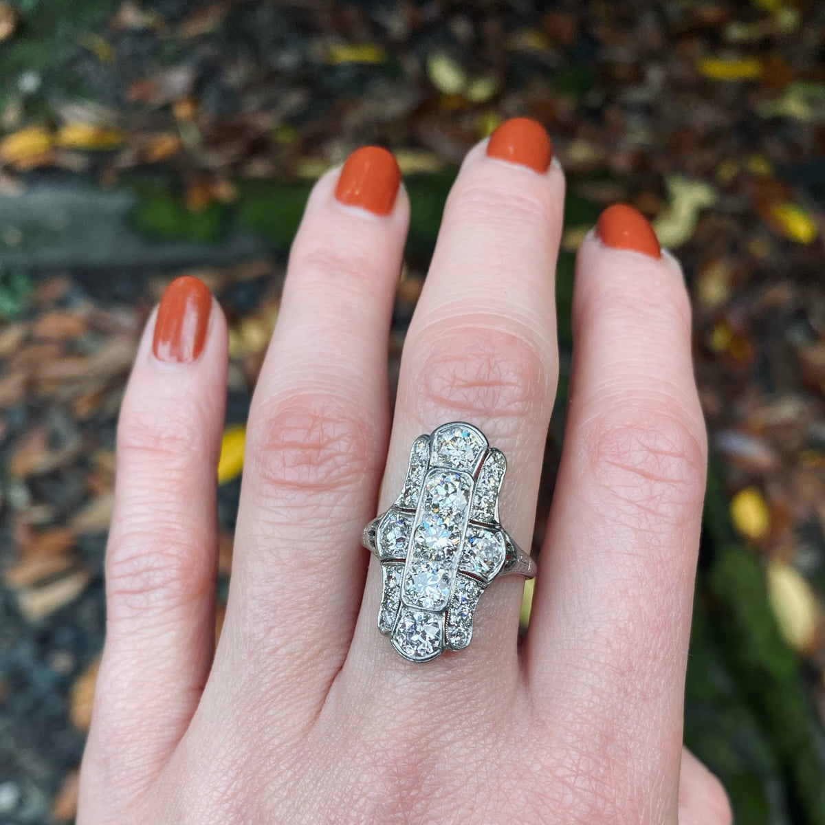 Stunning Edwardian Platinum and OEC Diamond Knuckle Ring