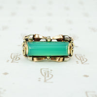retro green chrysoprase east west statement ring 1940's 14k