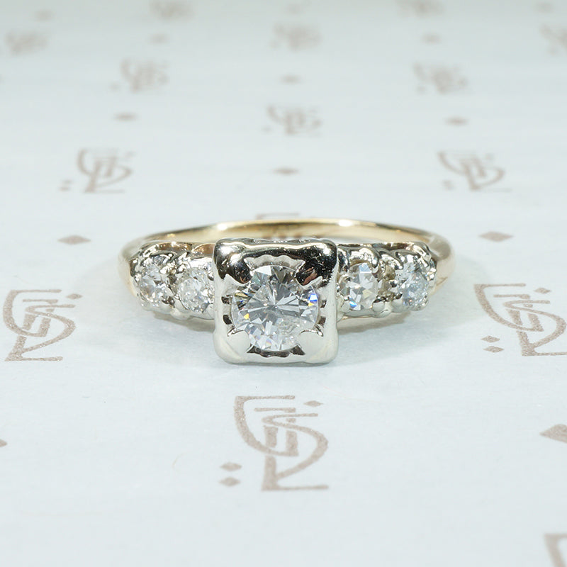 1940's 14k 2 tone diamond engagement ring
