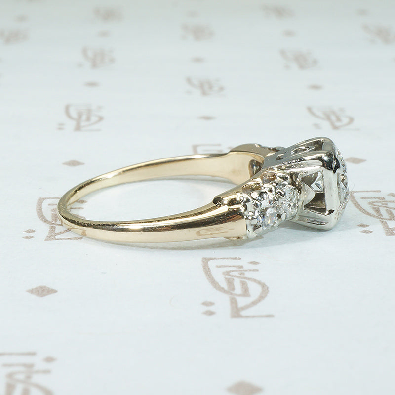 Classic 1940's 2 tone gold Diamond Engagement Ring