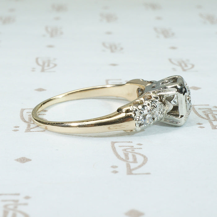 Classic 1940's 2 tone gold Diamond Engagement Ring