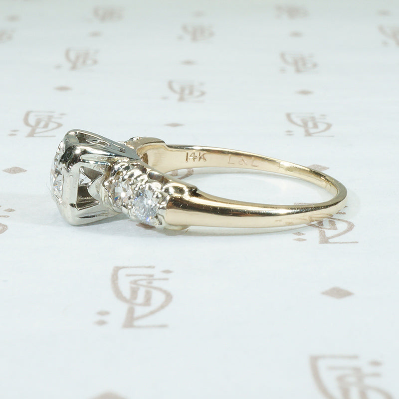 Classic 1940's 2 tone gold Diamond Engagement Ring