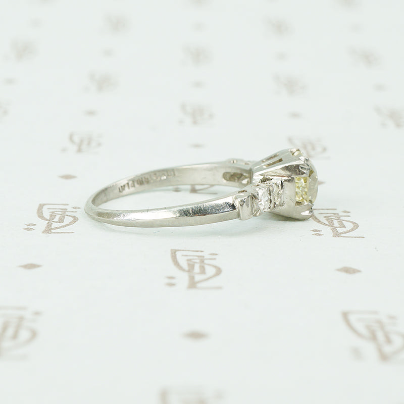 1.03 omc diamond platinum 1940's engagement ring side view