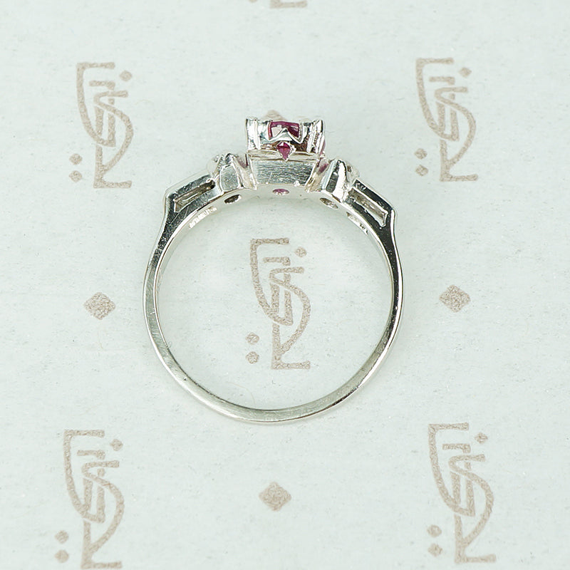 platinum diamond engagement ring with 1 carat pink sapphire circa 1940