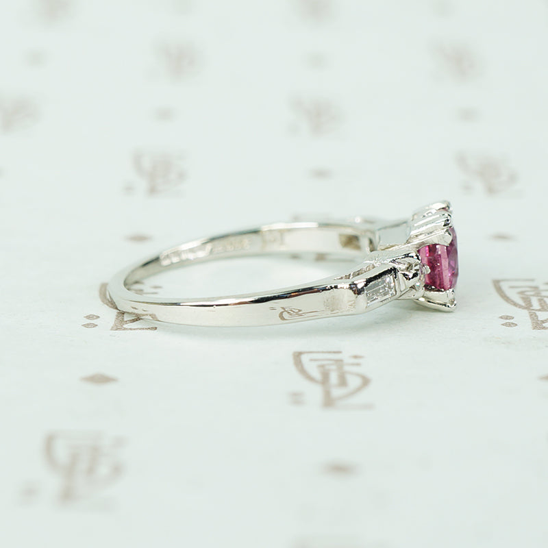 platinum diamond engagement ring with 1 carat pink sapphire circa 1940