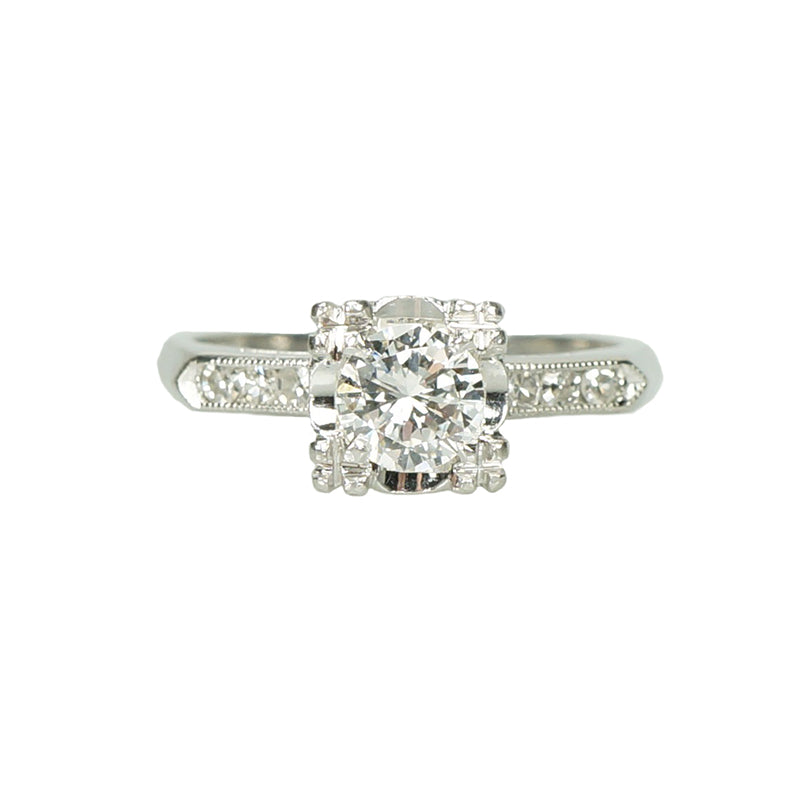 Beautiful Classic Vintage Platinum Engagement Ring - Gem Set Love