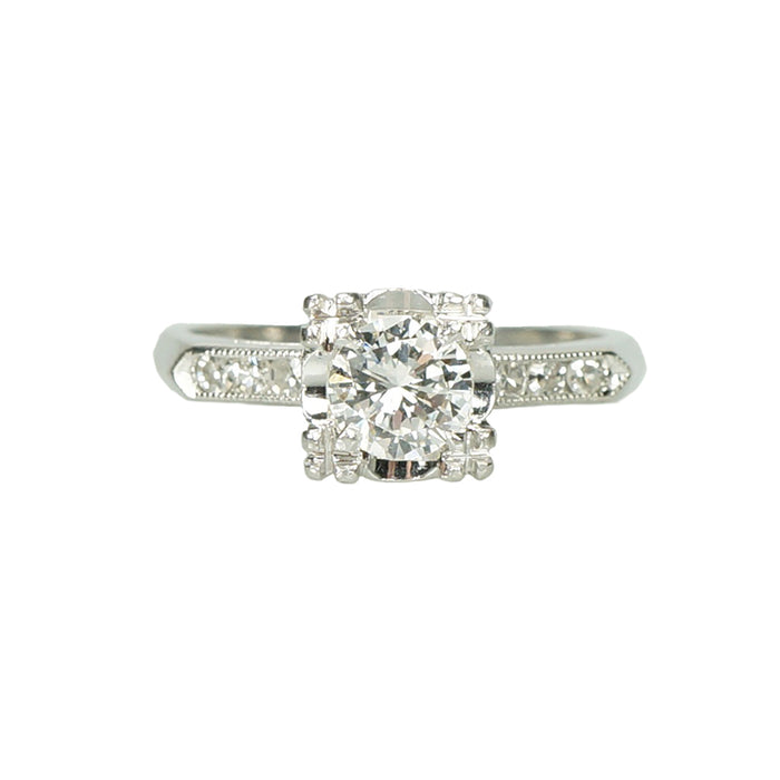Beautiful Classic Vintage Platinum Engagement Ring - Gem Set Love