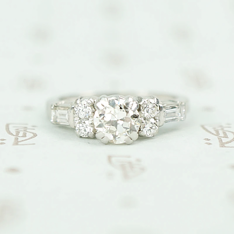 Vintage Diamond Engagement Ring with Pretty Accents