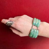 Glossy Mexican Greenstone In Gorgeous Silver Bracelet