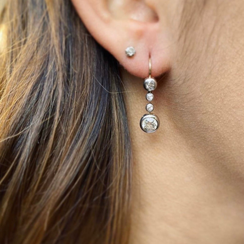 Antique Old Euro Diamond Drop Earrings