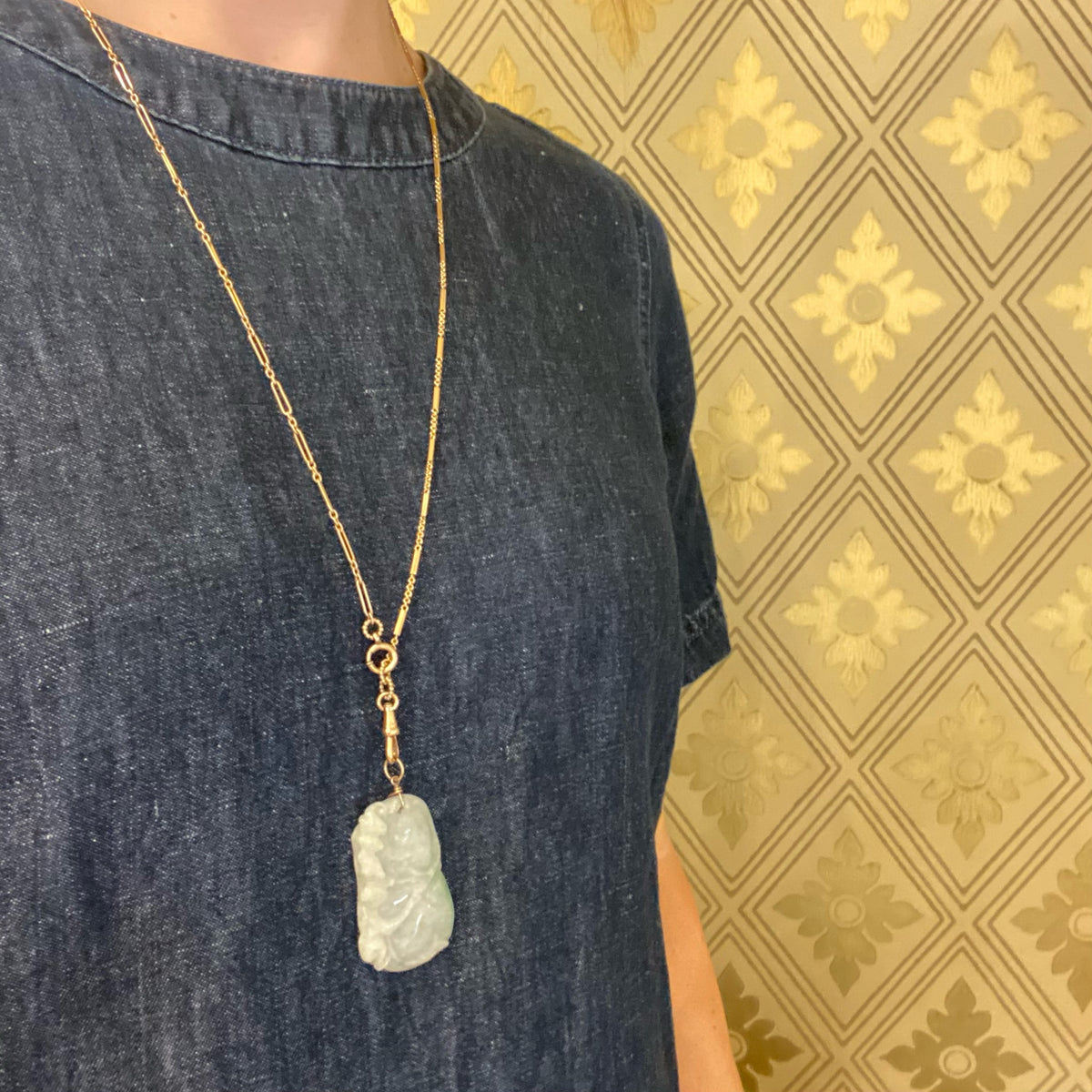 Monkey and Bat Carved Green Jade Pendant