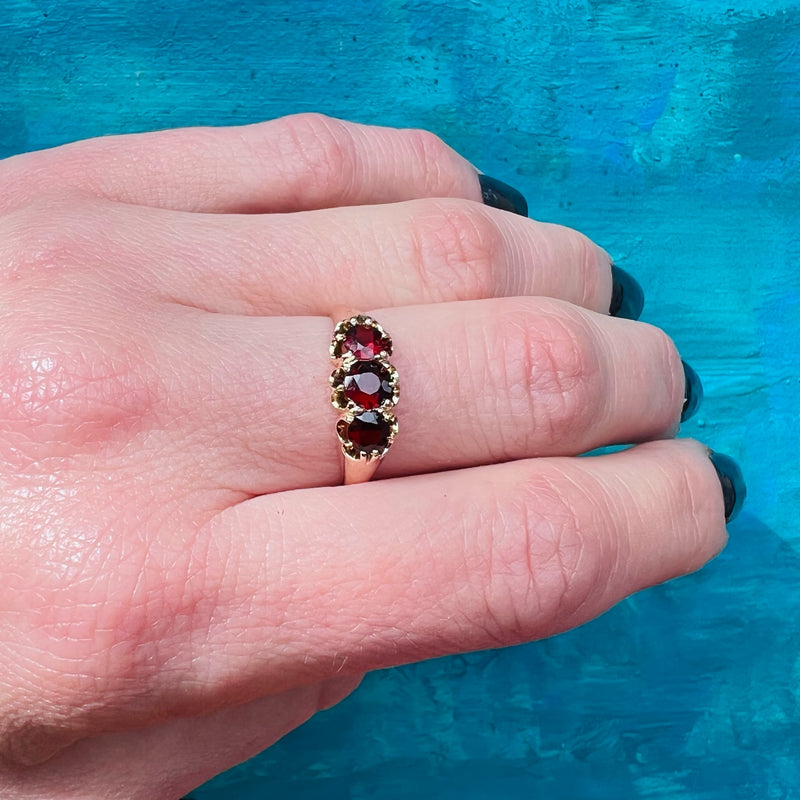 Three Garnet & Gold Buttercup Band