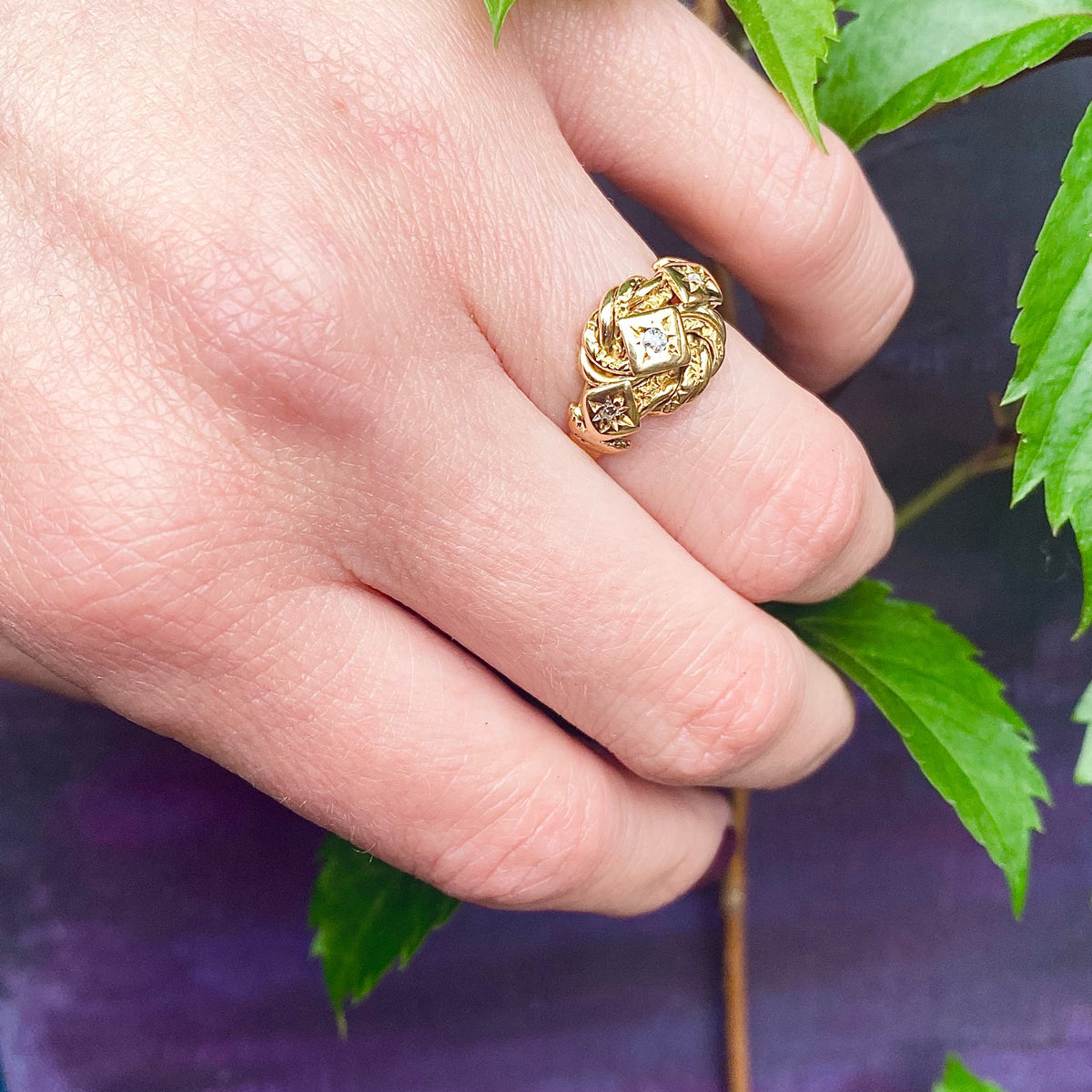 Diamond Set Love Knot 18ct Gold Band