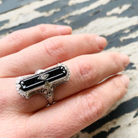 Exceptional Art Deco Enameled Onyx Filigree Ring