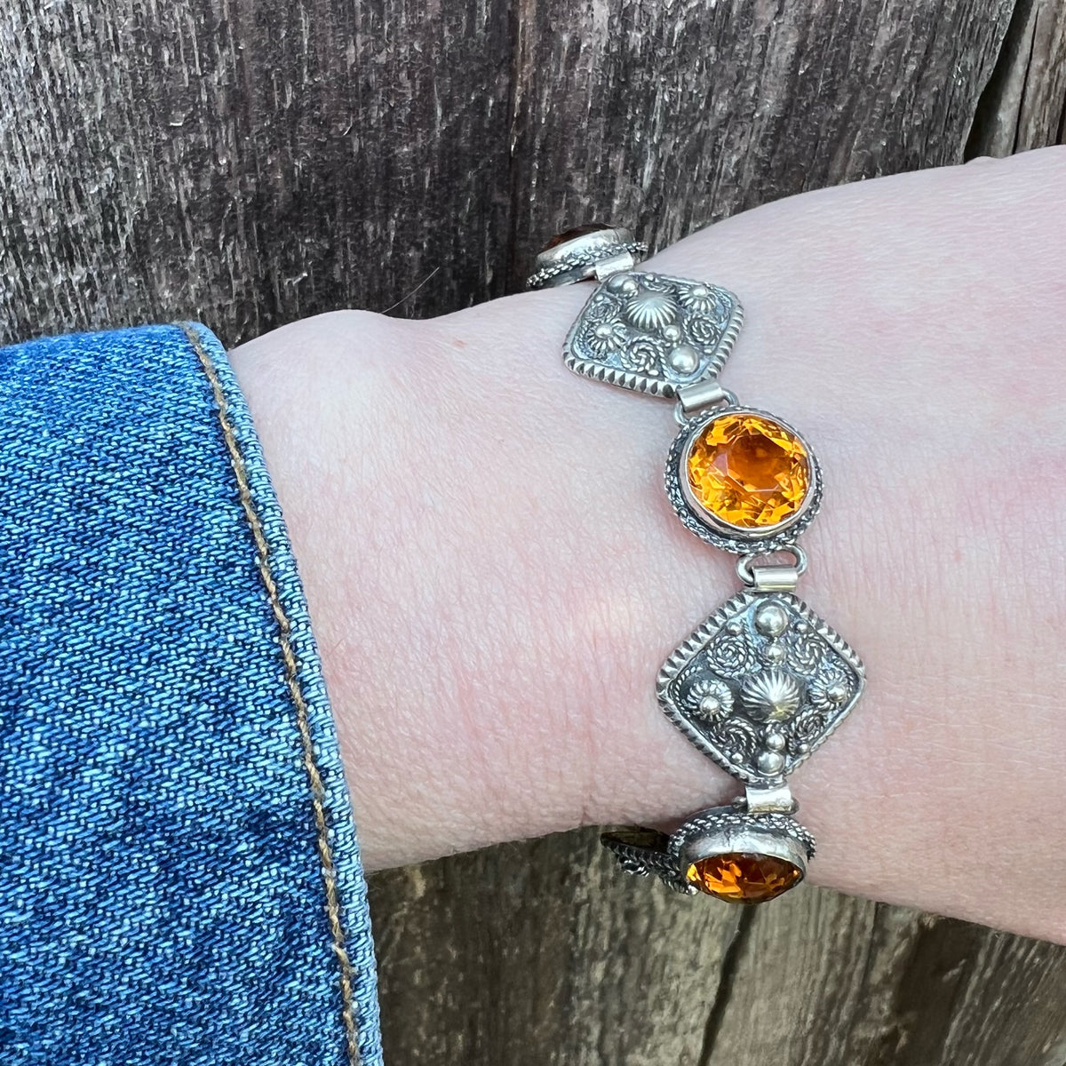 Fiery Citrine & Silver Filigree Bracelet