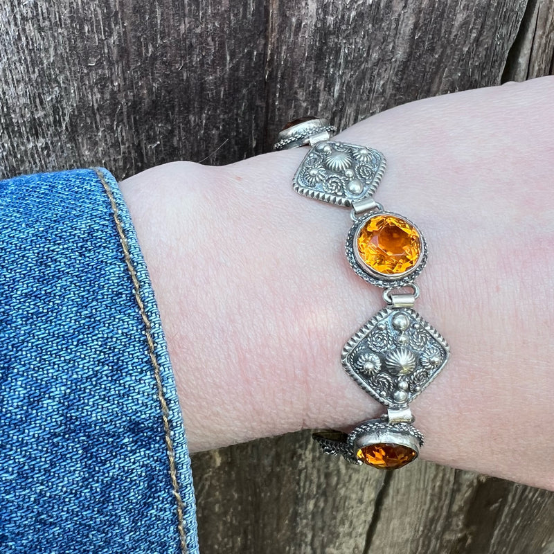 Fiery Citrine & Silver Filigree Bracelet