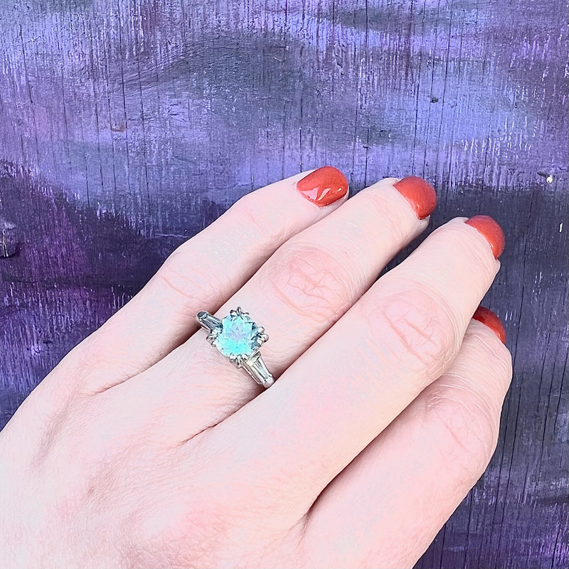Vintage Platinum Aquamarine Diamond Engagement Ring