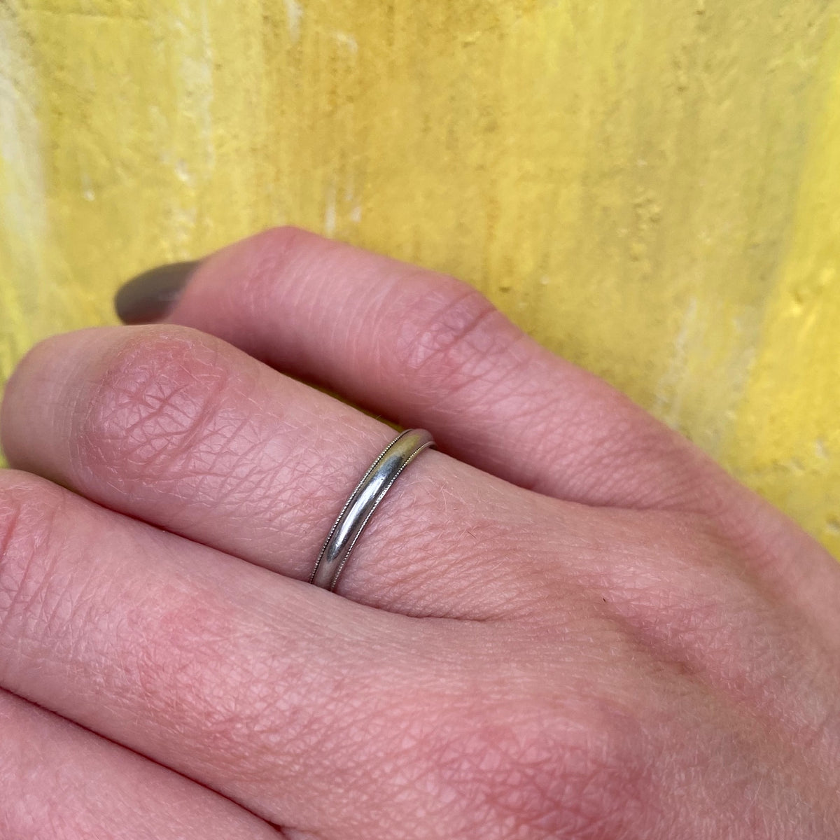 Platinum Half Round Wedding Band with Milgrain