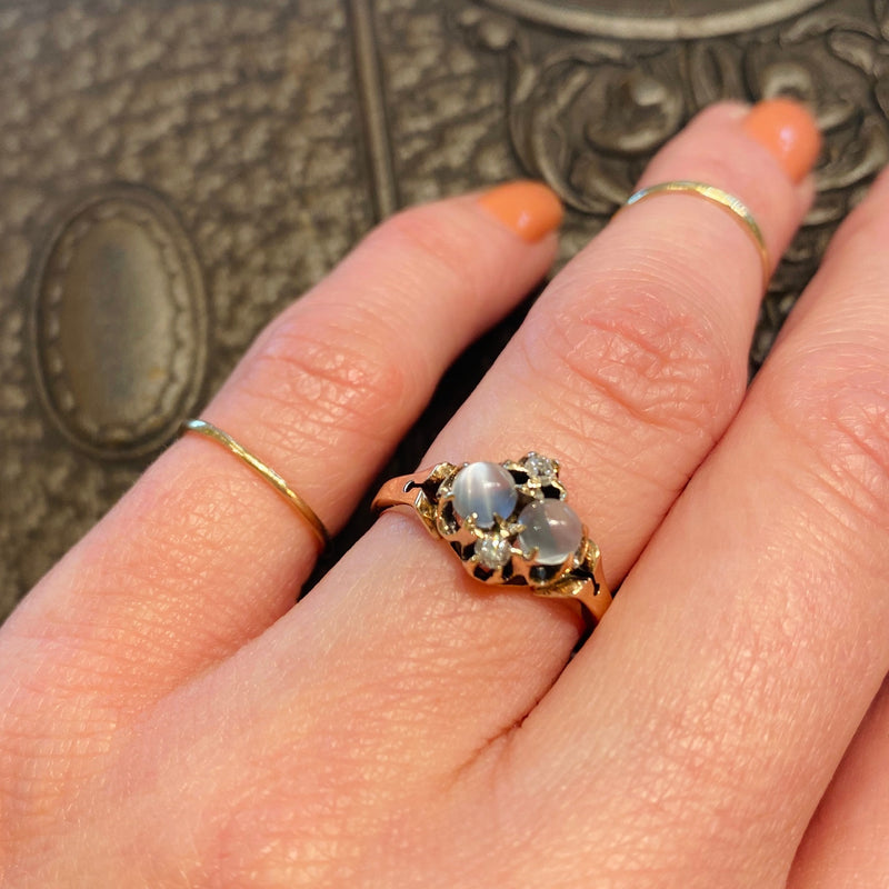 Dreamy Double Moonstone & Diamond Ring