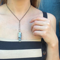 Silver Capped Banded Agate Tusk Necklace