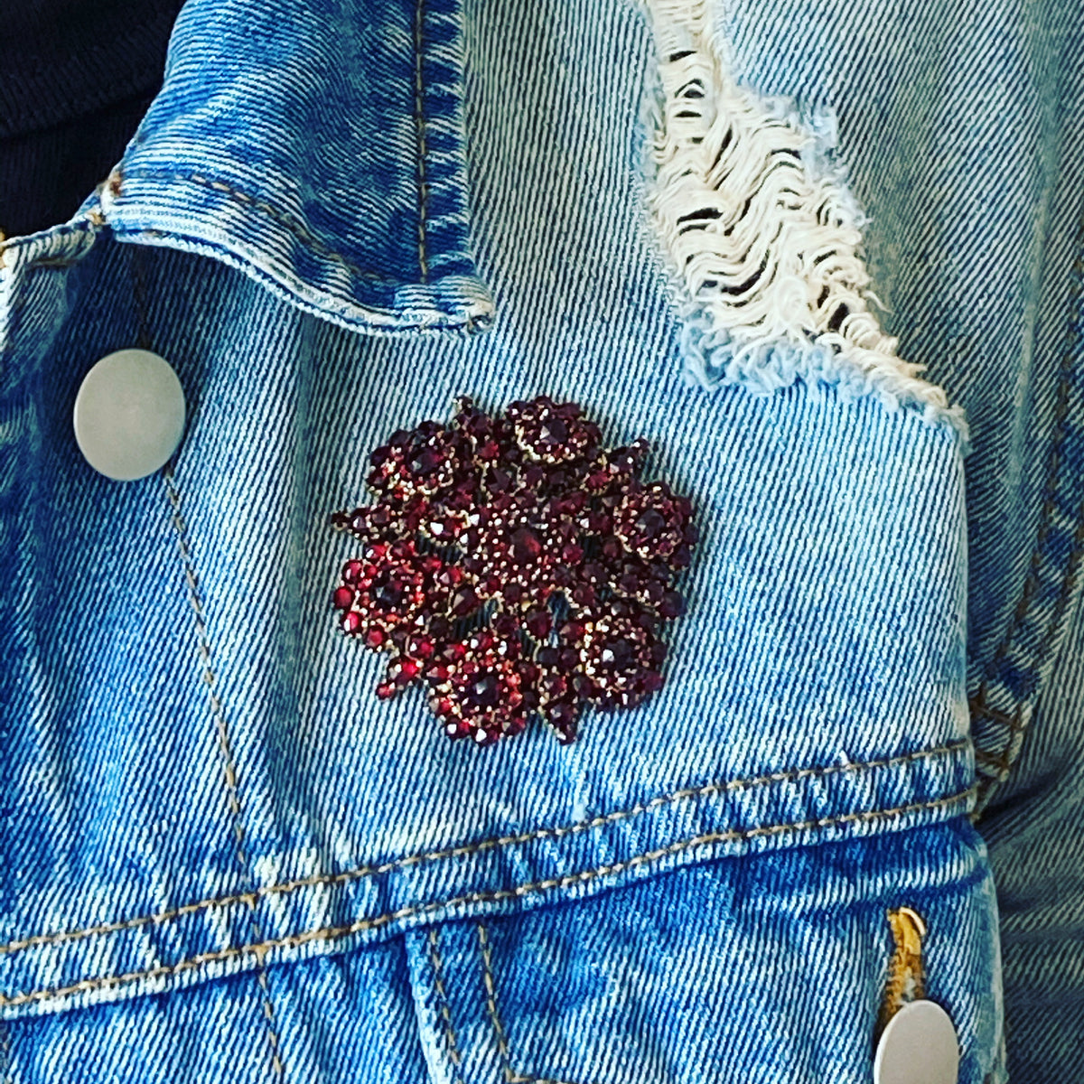 Glittering Garnet Floral Cluster Brooch
