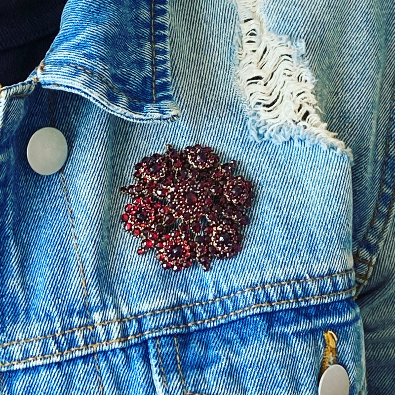 Glittering Garnet Floral Cluster Brooch