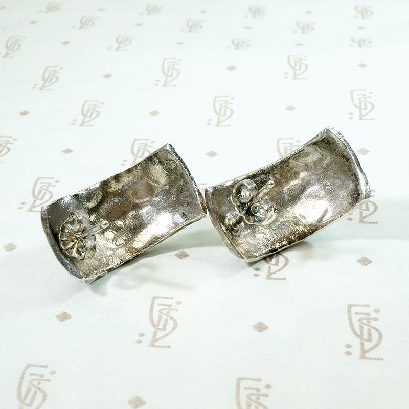 Dramatic Silver & Pearl Brutalist Earrings