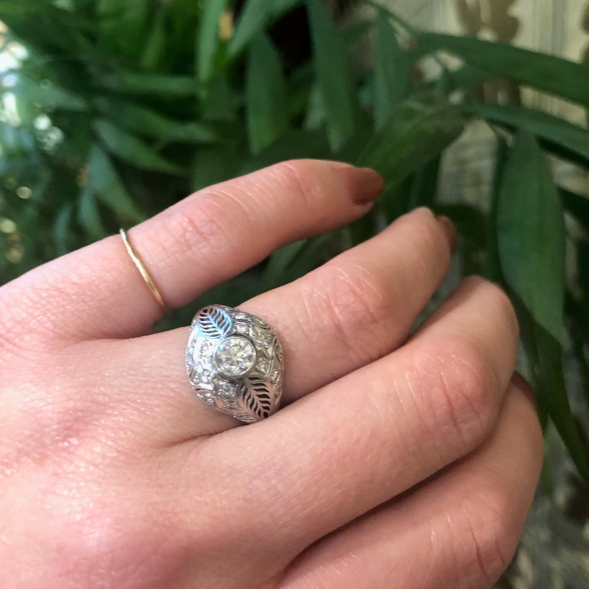 Edwardian Diamond Covered Bombé Ring in Platinum