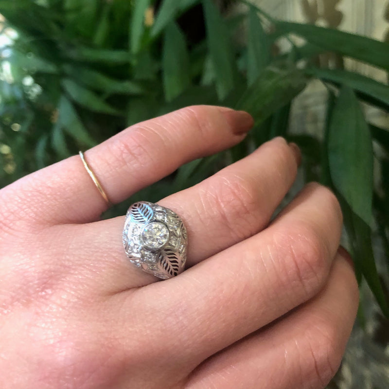 Edwardian Diamond Covered Bombé Ring in Platinum