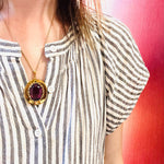 Modernist Gold Tone Necklace with Purple Glass