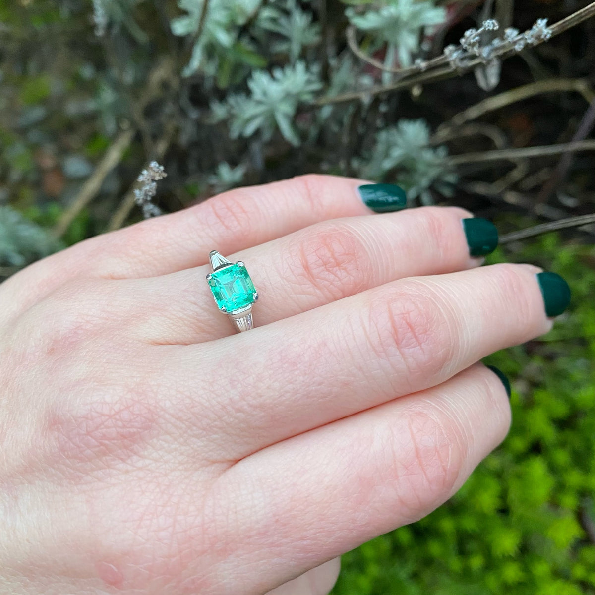 Green Beauty Emerald and Diamond Engagement Ring