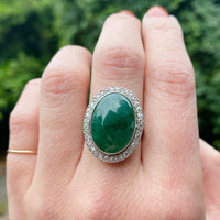 Art Deco Platinum Jade and Diamond Ring