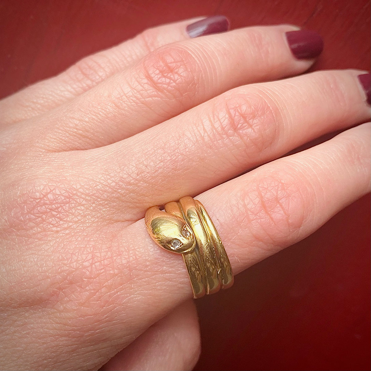 Sinuous Serpent 18ct Gold Band with Diamond Eyes