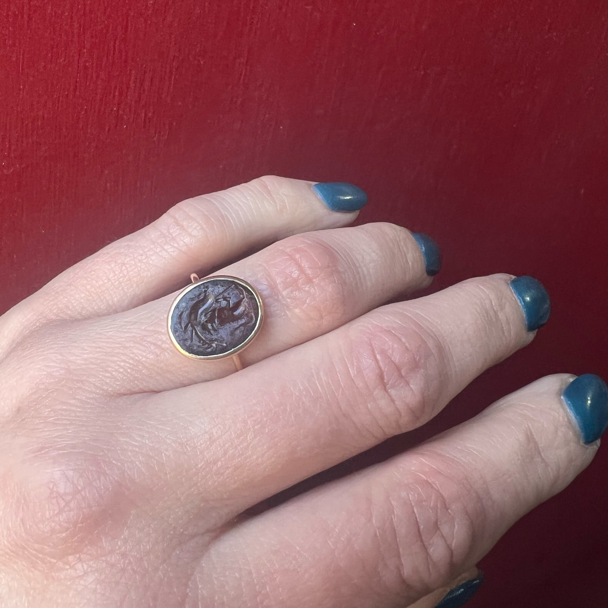 Roman Lion & Dolphin Intaglio in Antique Gold Ring