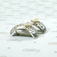 Dramatic Silver & Pearl Brutalist Earrings