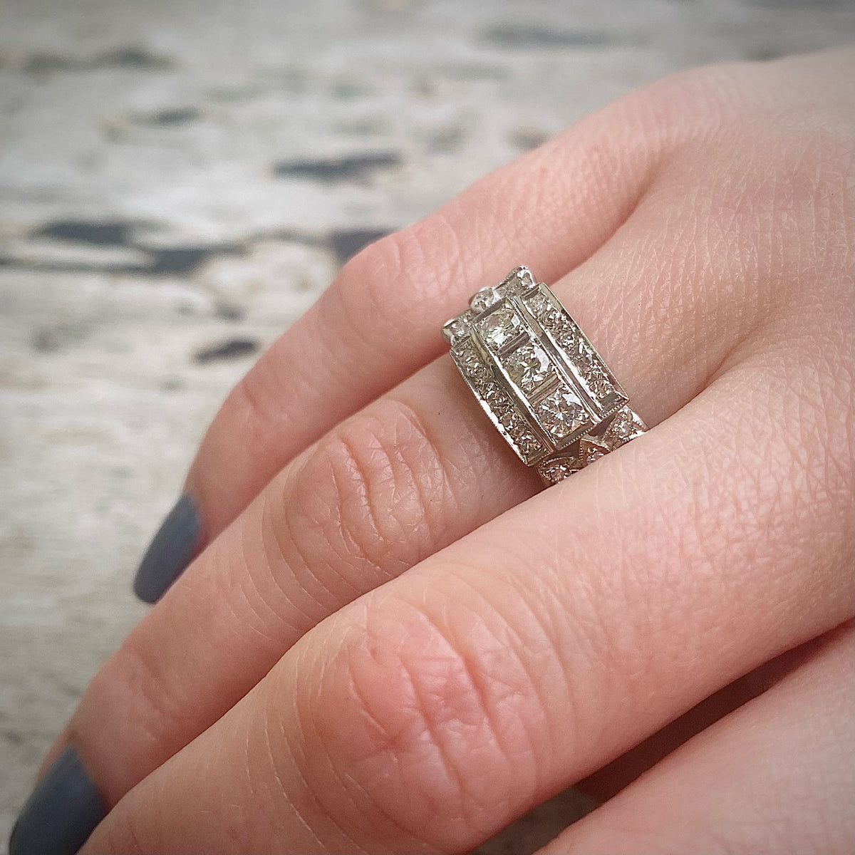 Glamorous Three Row Diamond Band with Bows
