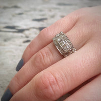 Glamorous Three Row Diamond Band with Bows