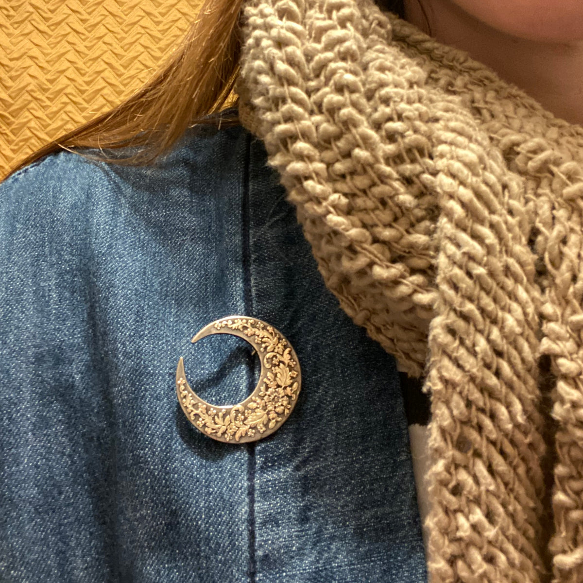 Moon Flower Brooch in Silver and Gold
