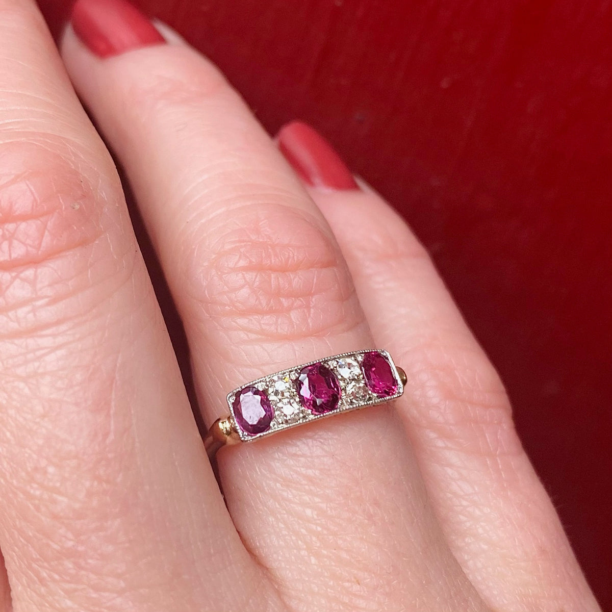 Gorgeous Edwardian Ruby & Diamond Band