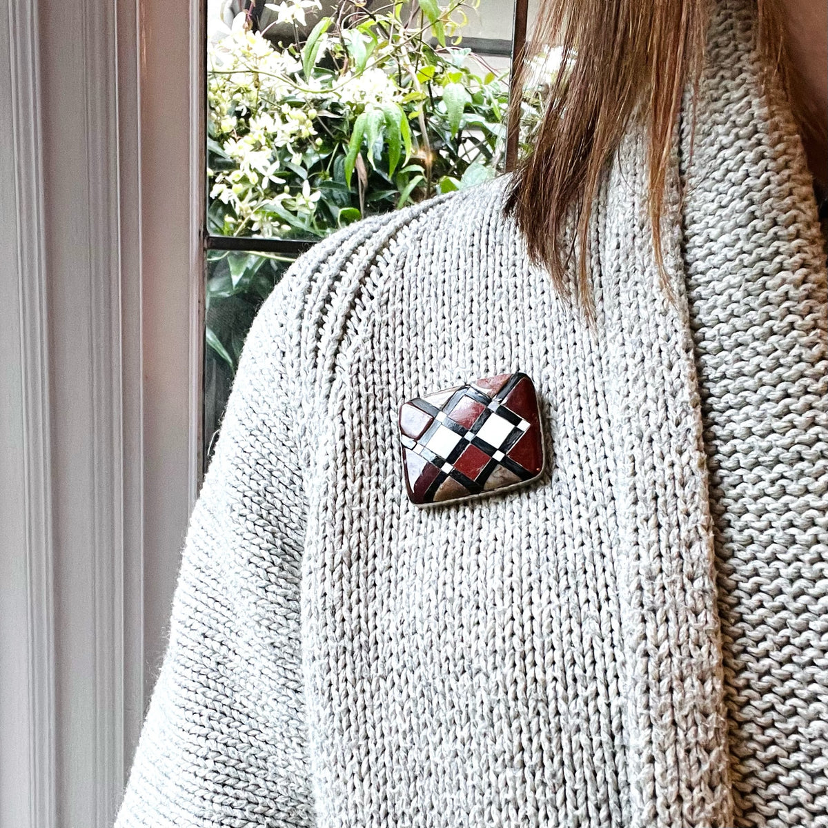 Plaid Agate Mosaic Scottish Pebble Brooch