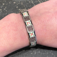 Enamel Roses on Silver Filigree Vintage Line Bracelet