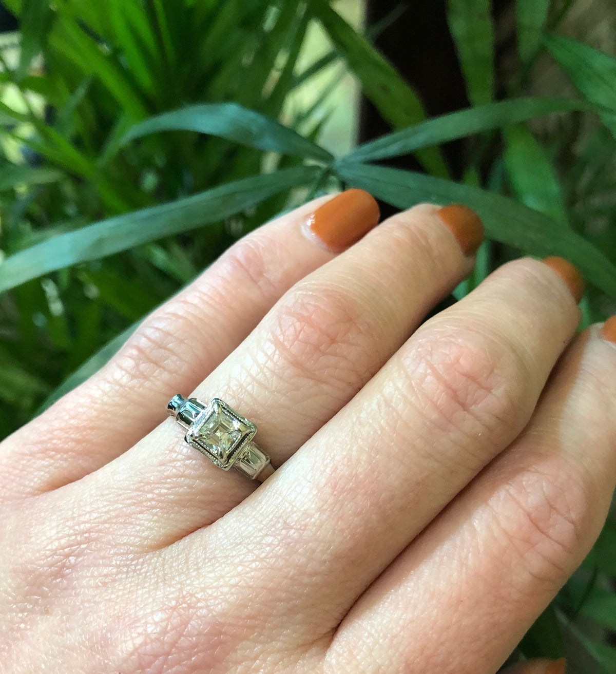 Square Step Cut Deco Diamond Engagement Ring