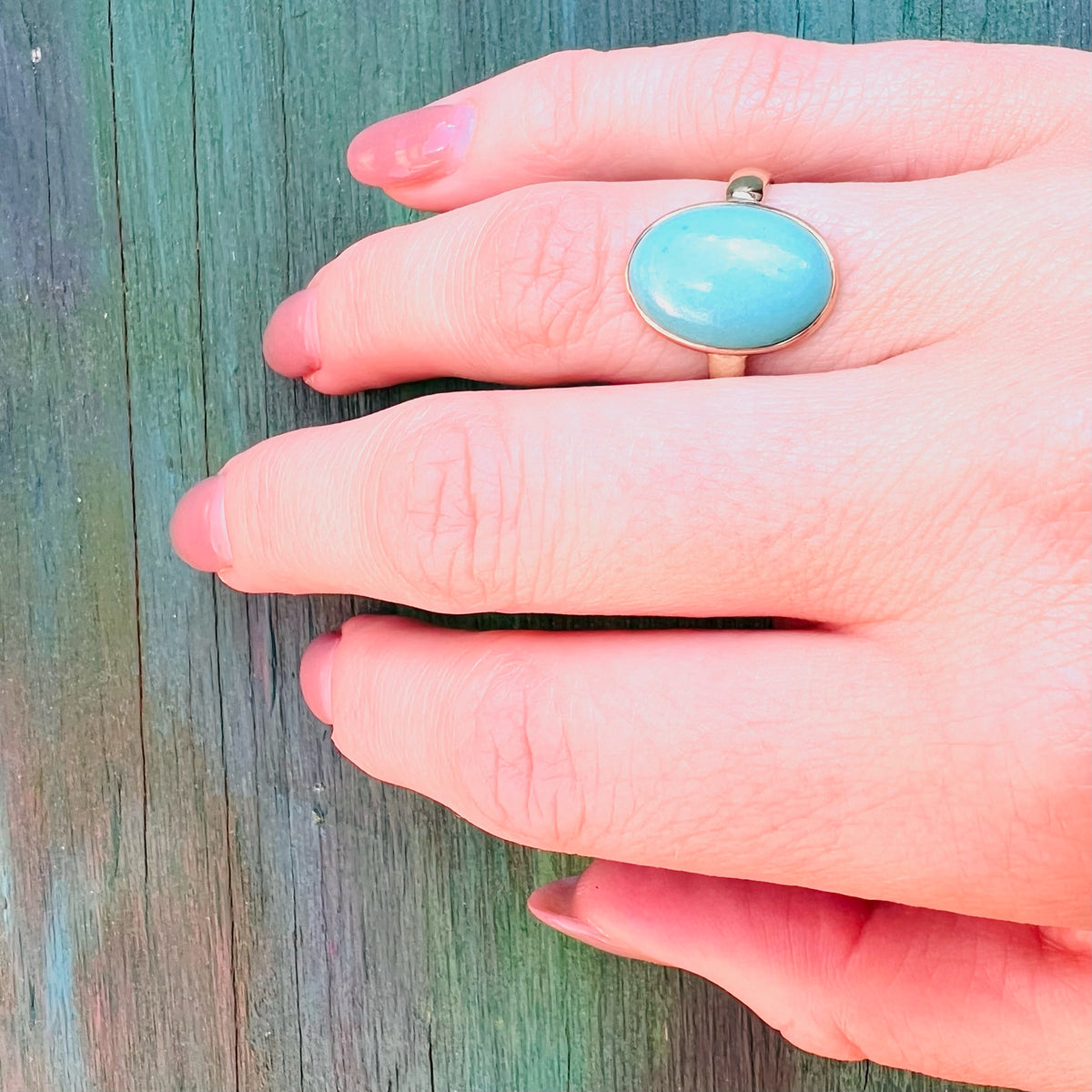 Robins Egg Blue Antique Turquoise in Gold Ring