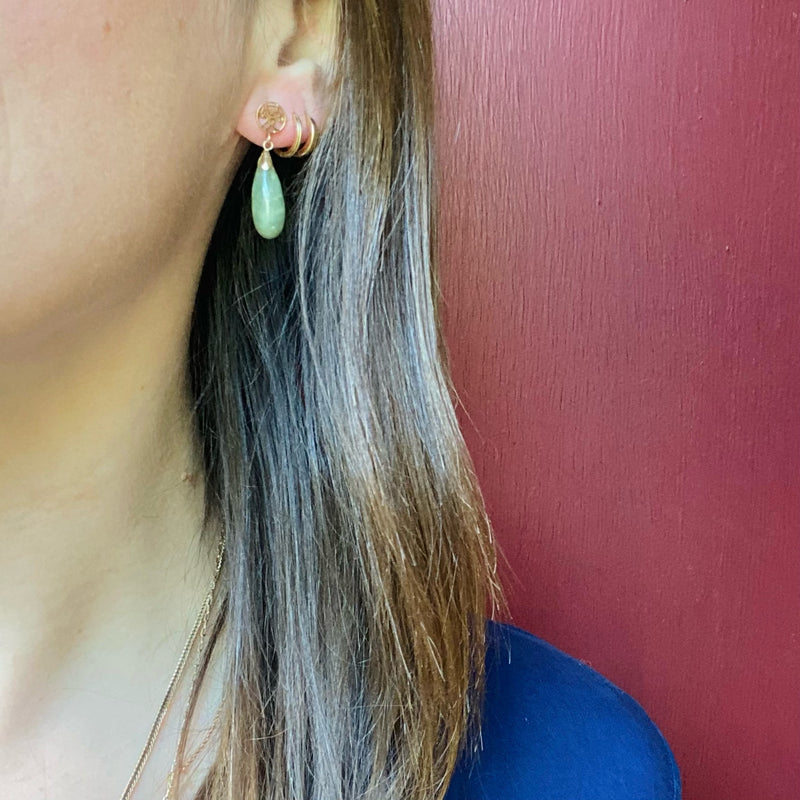 Mossy Green Jade Vintage Drop Earrings