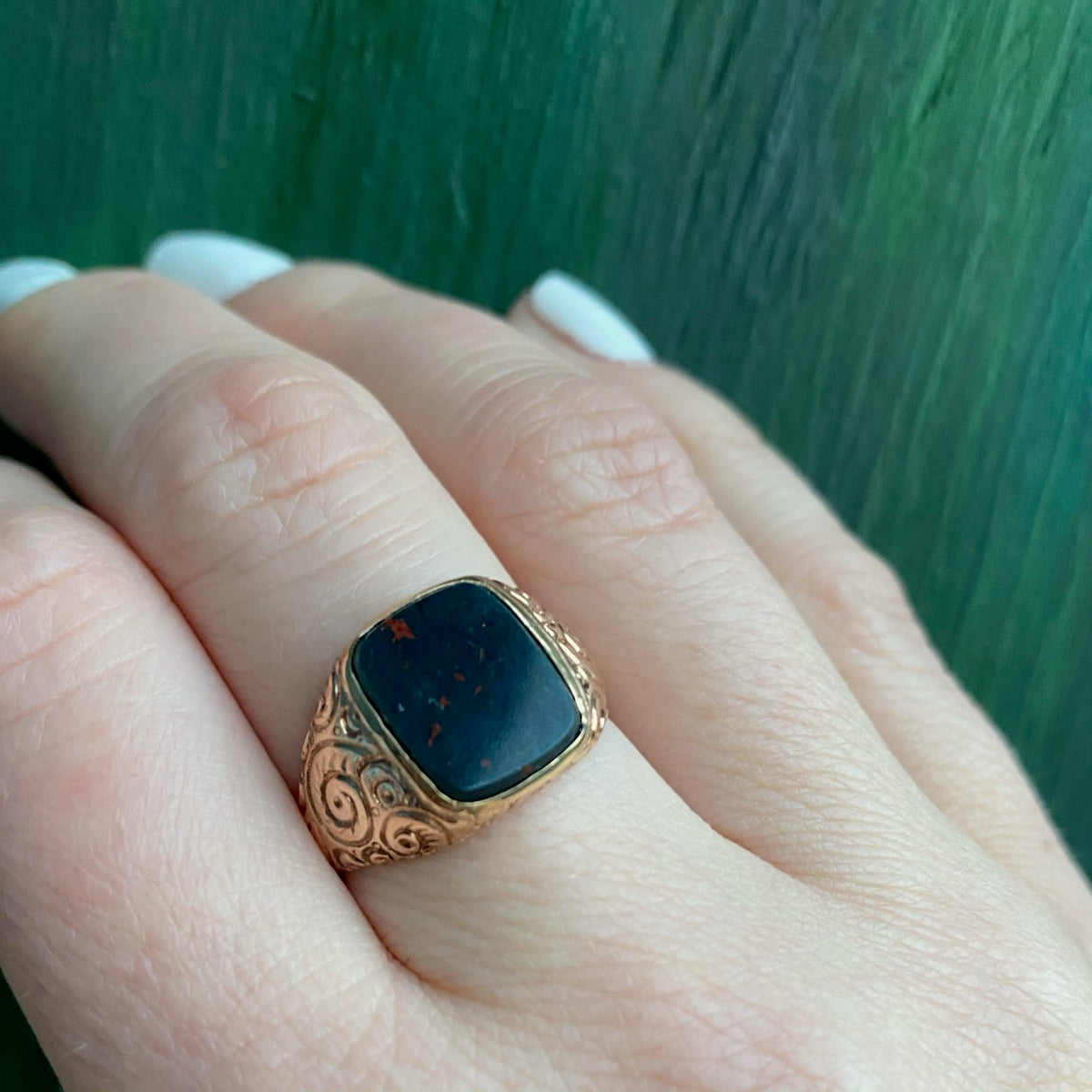 Bloodstone and Flourishes An 1850's Gold Ring
