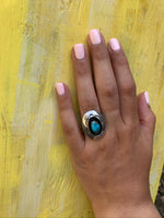 Hopi Sunrise Shadow Box Silver & Turquoise Ring
